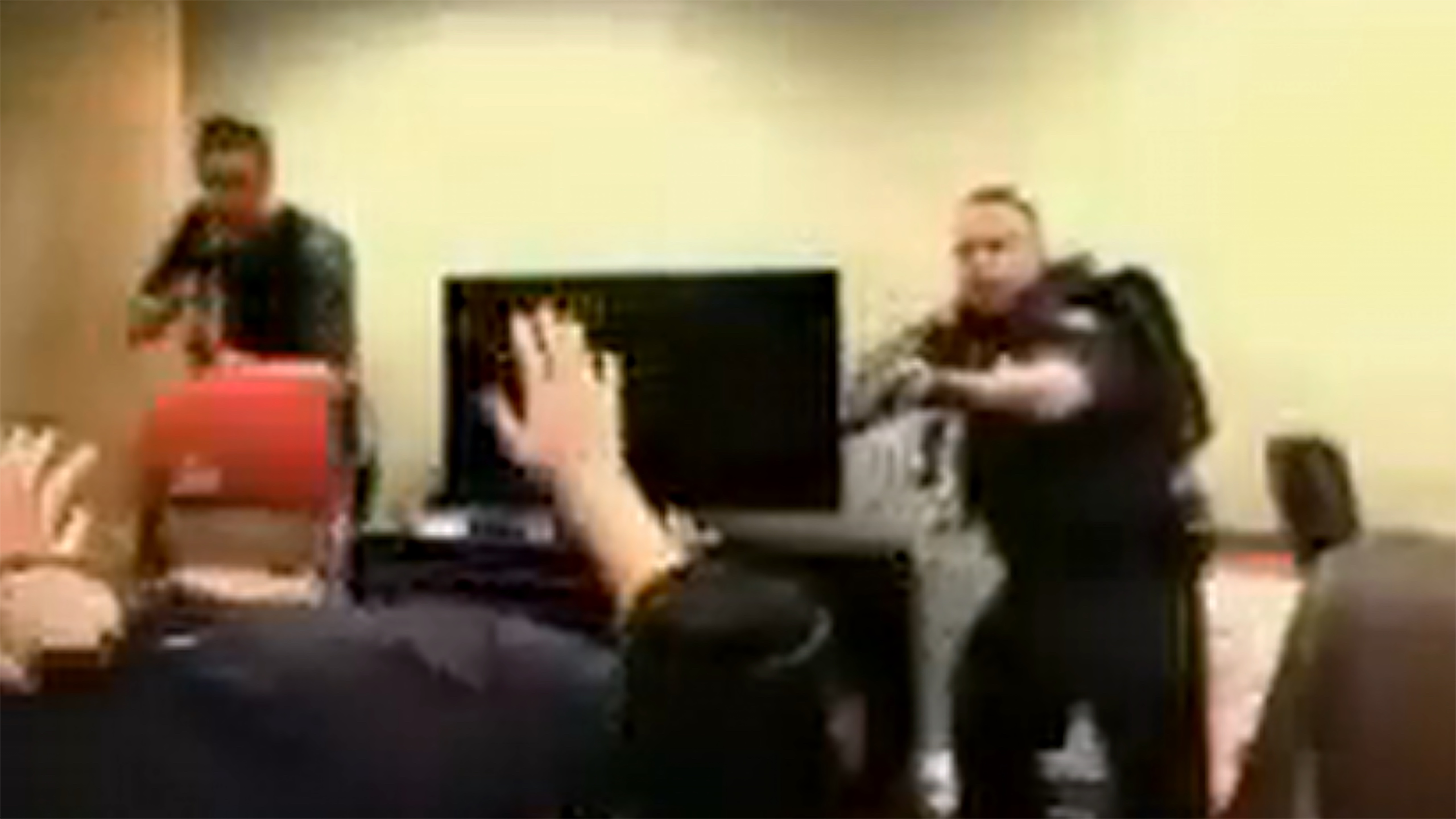 Swatted — wireframe interior, suburban space stripped to data